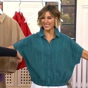 LOGO Lori Goldstein Womens Embroidery Boho Blouse Button-Front 1X